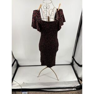 Waverleigh Women Black Red Floral Smocked Short Sleeve Dress Size Large NWT
